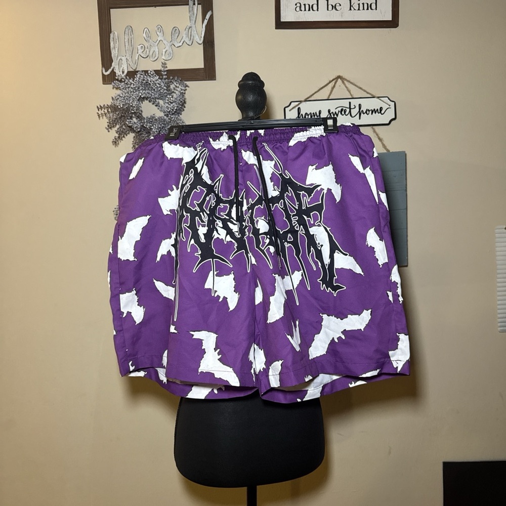 Purple and White Graphic Shorts